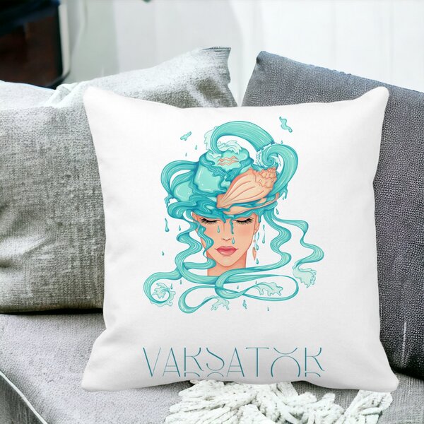 Perna Decorativa, Zodia Varsator, 40x40 cm, Alba, Mata, Husa Detasabila, Burduf 13 40x40 cm