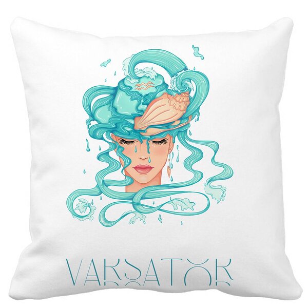 Perna Decorativa, Zodia Varsator, 40x40 cm, Alba, Mata, Husa Detasabila, Burduf 11 Perna Decorativa