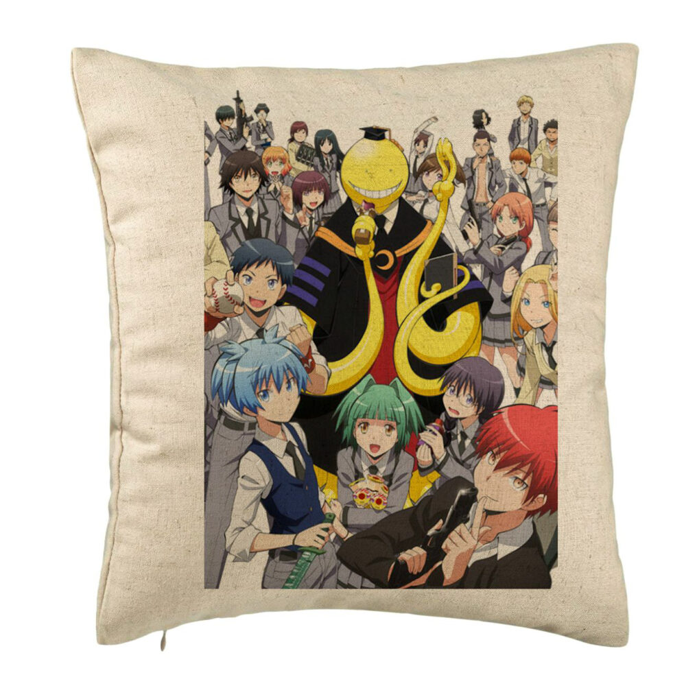Perna Decorativa cu Assasination Classroom, 40x40 cm, Bej, Husa Detasabila, Burduf 5 Perna Decorativa cu Assasination Classroom