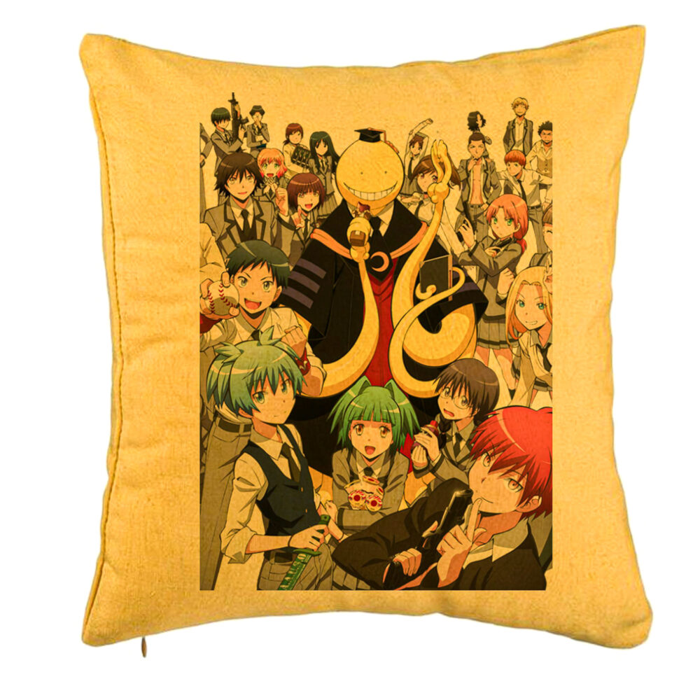 Perna Decorativa cu Assasination Classroom, 40x40 cm, Galben, Husa Detasabila, Burduf 5 Perna Decorativa cu Assasination Classroom