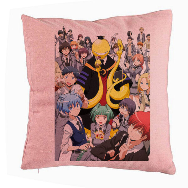 Perna Decorativa cu Assasination Classroom, 40x40 cm, Roz, Husa Detasabila, Burduf 5 Perna Decorativa cu Assasination Classroom