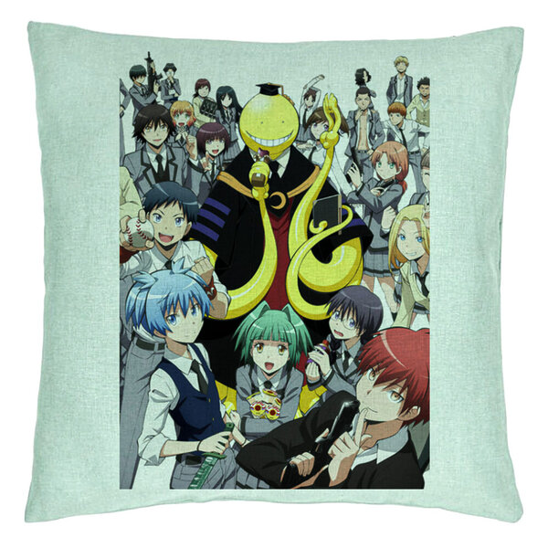 Perna Decorativa cu Assasination Classroom, 40x40 cm, Verde Menta, Husa Detasabila, Burduf 5 Perna Decorativa cu Assasination Classroom