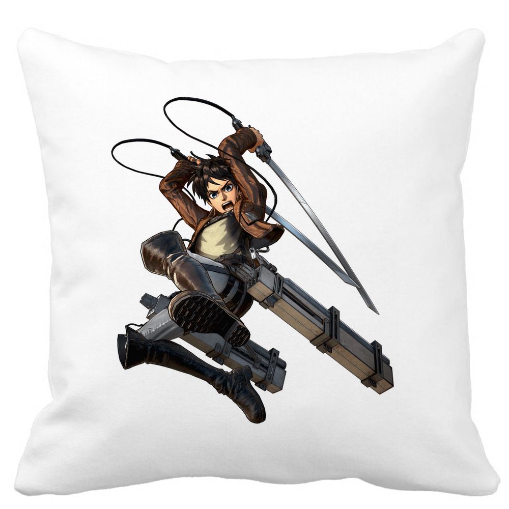 Perna Decorativa cu Attack on Titan Eren Yeager, 40x40 cm, Alba, Mata, Husa Detasabila, Burduf 3 Perna Decorativa cu Attack on Titan Eren Yeager