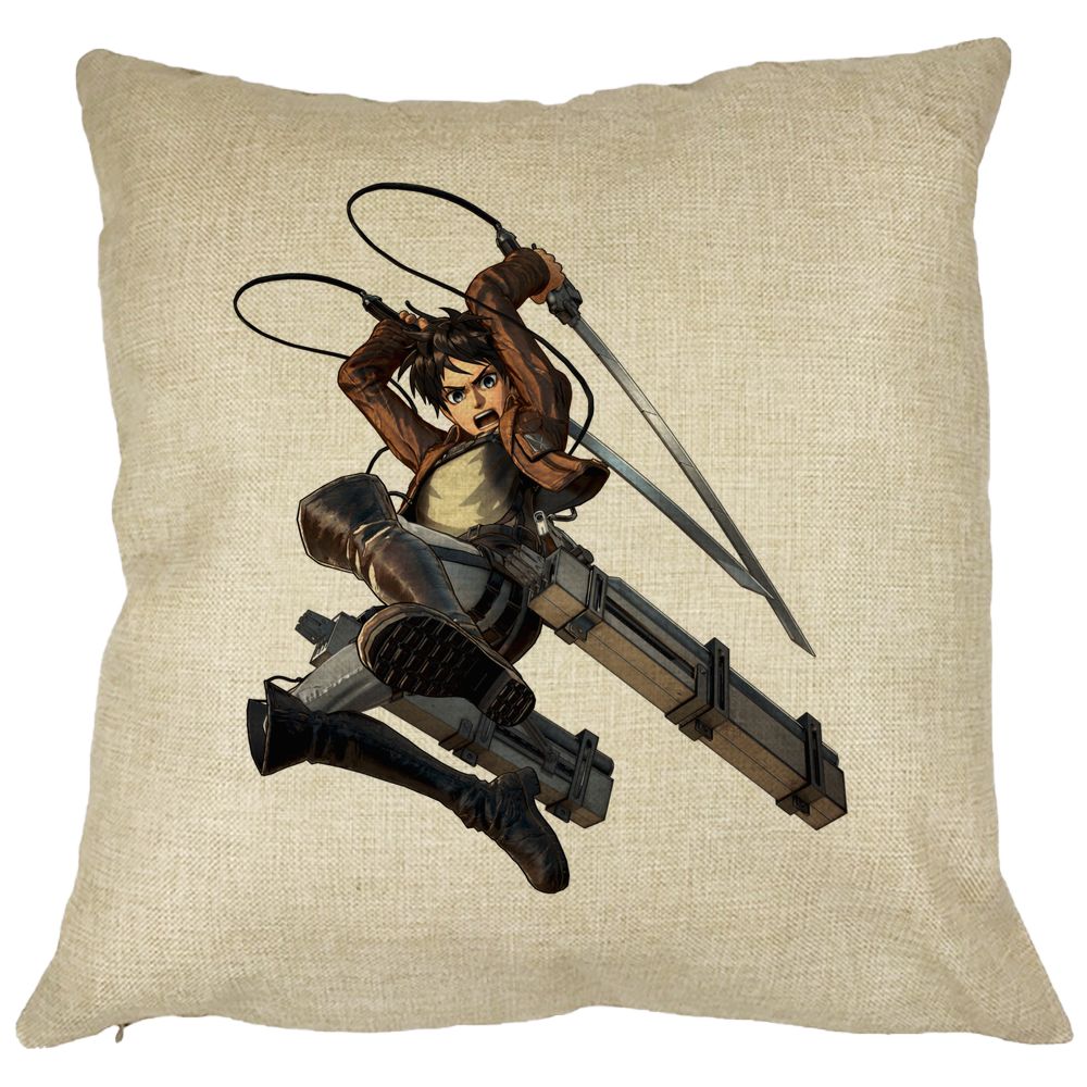 Perna Decorativa cu Attack on Titan Eren Yeager, 40x40 cm, Husa Detasabila, Burduf 11 Perna Decorativa cu Attack on Titan Eren Yeager