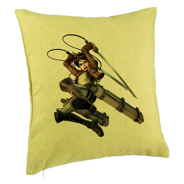 Perna Decorativa cu Attack on Titan Eren Yeager, 40x40 cm, Verde, Husa Detasabila, Burduf 5 Perna Decorativa cu Attack on Titan Eren Yeager