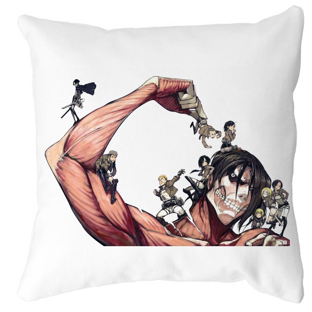 Perna Decorativa cu Attack on Titan Giant, 40x40 cm, Alba, Mata, Husa Detasabila, Burduf 3 Perna Decorativa cu Attack on Titan Giant