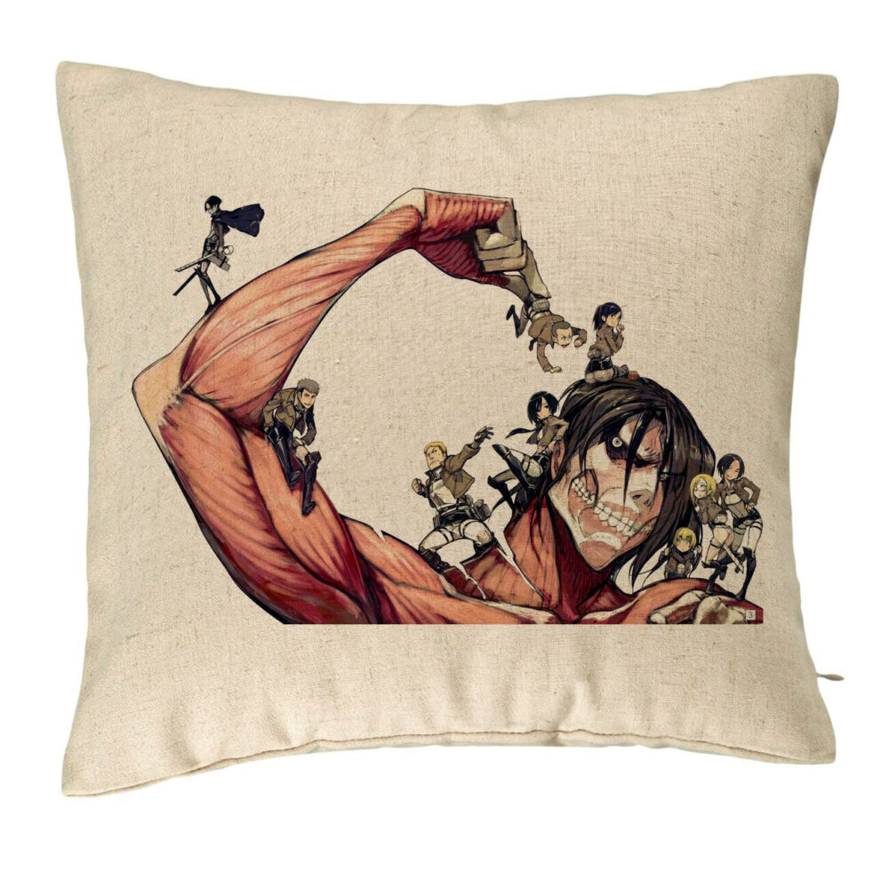 Perna Decorativa cu Attack on Titan Giant, 40x40 cm, Bej, Husa Detasabila, Burduf 5 Perna Decorativa cu Attack on Titan Giant