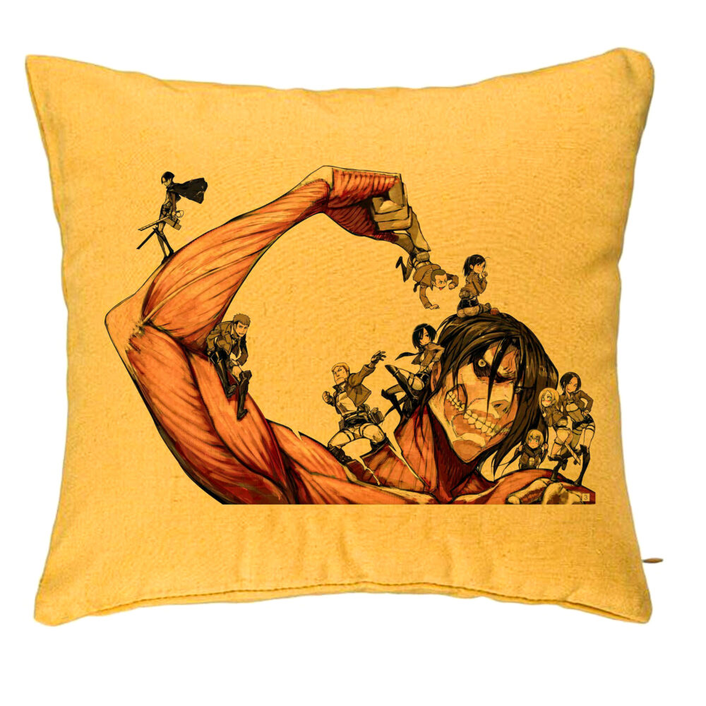 Perna Decorativa cu Attack on Titan Giant, 40x40 cm, Galben, Husa Detasabila, Burduf 5 Perna Decorativa cu Attack on Titan Giant