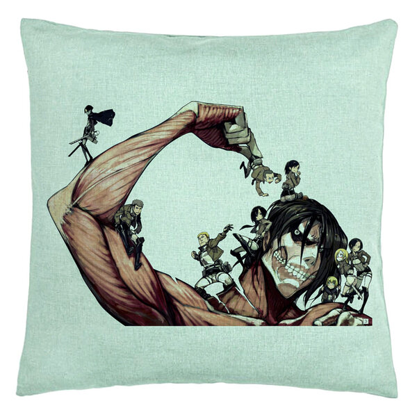 Perna Decorativa cu Attack on Titan Giant, 40x40 cm, Verde Menta, Husa Detasabila, Burduf 5 Perna Decorativa cu Attack on Titan Giant