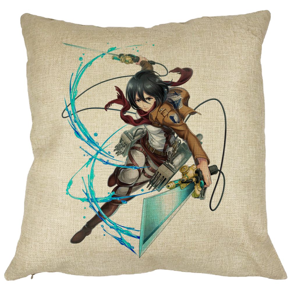 Perna Decorativa cu Attack on Titan Mikasa, 40x40 cm, Husa Detasabila, Burduf 11 Perna Decorativa cu Attack on Titan Mikasa