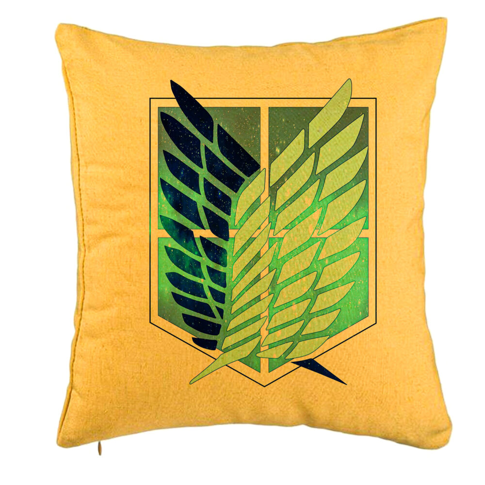 Perna Decorativa cu Attack on Titan Symbol, 40x40 cm, Galben, Husa Detasabila, Burduf 5 Perna Decorativa cu Attack on Titan Symbol
