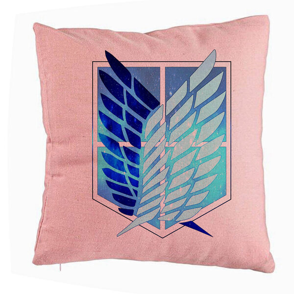 Perna Decorativa cu Attack on Titan Symbol, 40x40 cm, Roz, Husa Detasabila, Burduf 5 Perna Decorativa cu Attack on Titan Symbol
