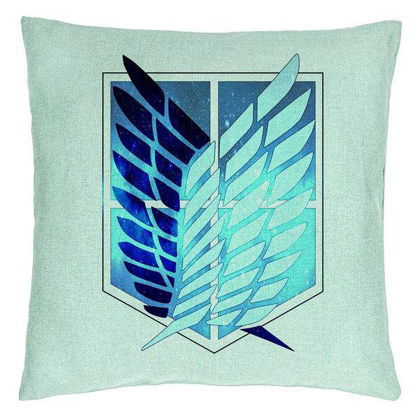 Perna Decorativa cu Attack on Titan Symbol, 40x40 cm, Verde Menta, Husa Detasabila, Burduf 5 Perna Decorativa cu Attack on Titan Symbol