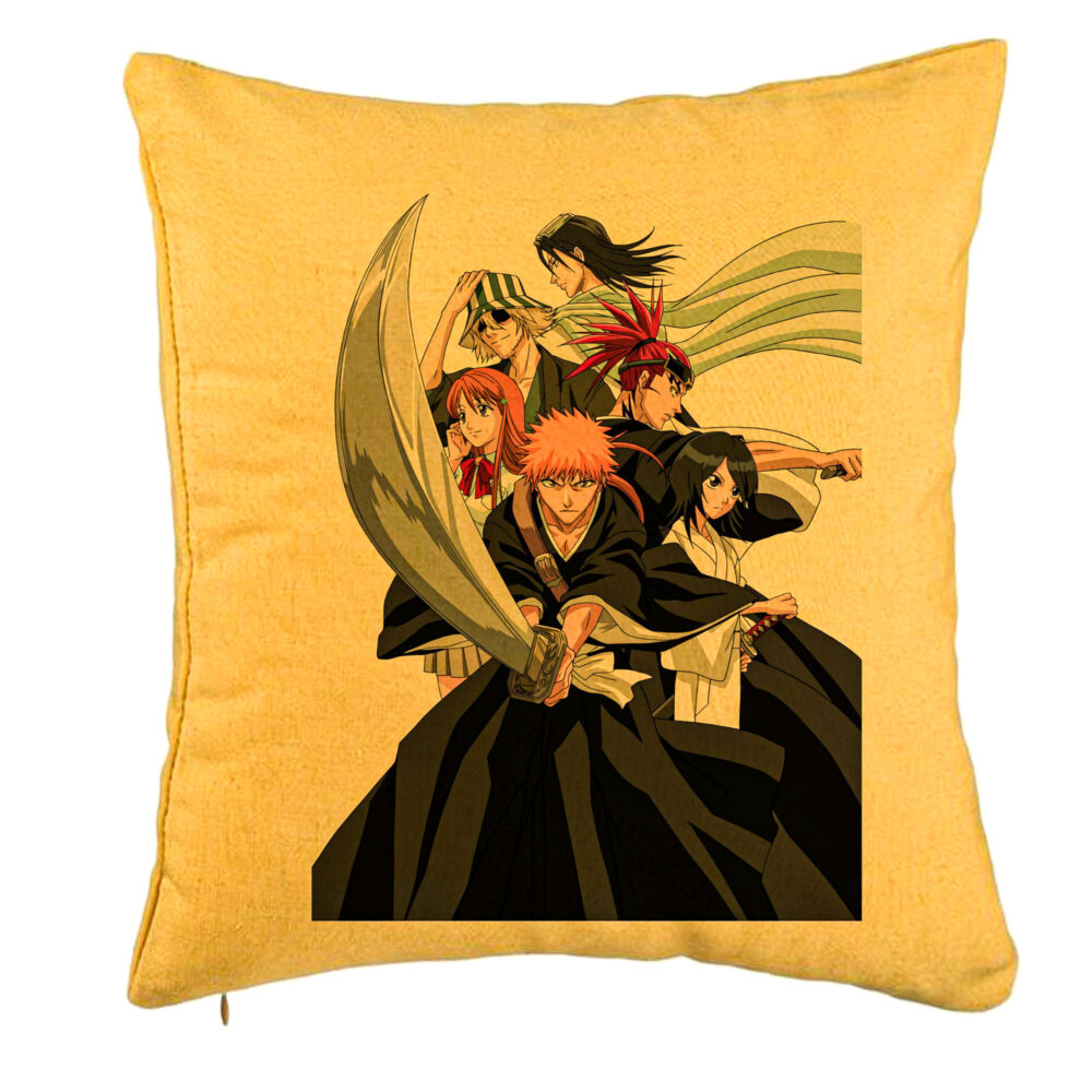 Perna Decorativa cu Bleach Characters, 40x40 cm, Galben, Husa Detasabila, Burduf 5 Perna Decorativa cu Bleach Characters