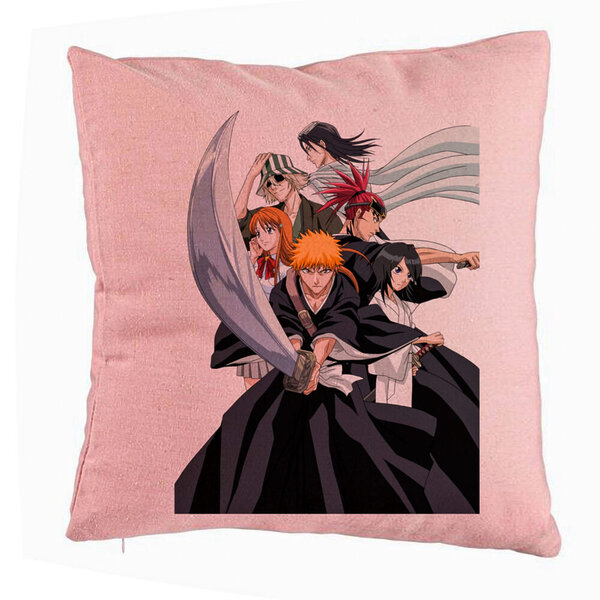 Perna Decorativa cu Bleach Characters, 40x40 cm, Roz, Husa Detasabila, Burduf 5 Perna Decorativa cu Bleach Characters