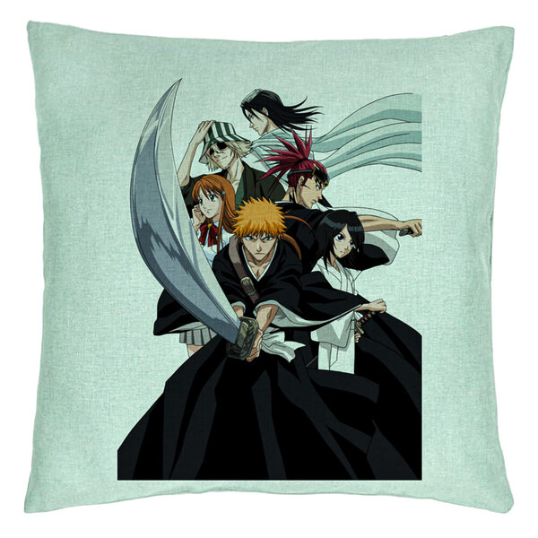 Perna Decorativa cu Bleach Characters, 40x40 cm, Verde Menta, Husa Detasabila, Burduf 5 Perna Decorativa cu Bleach Characters