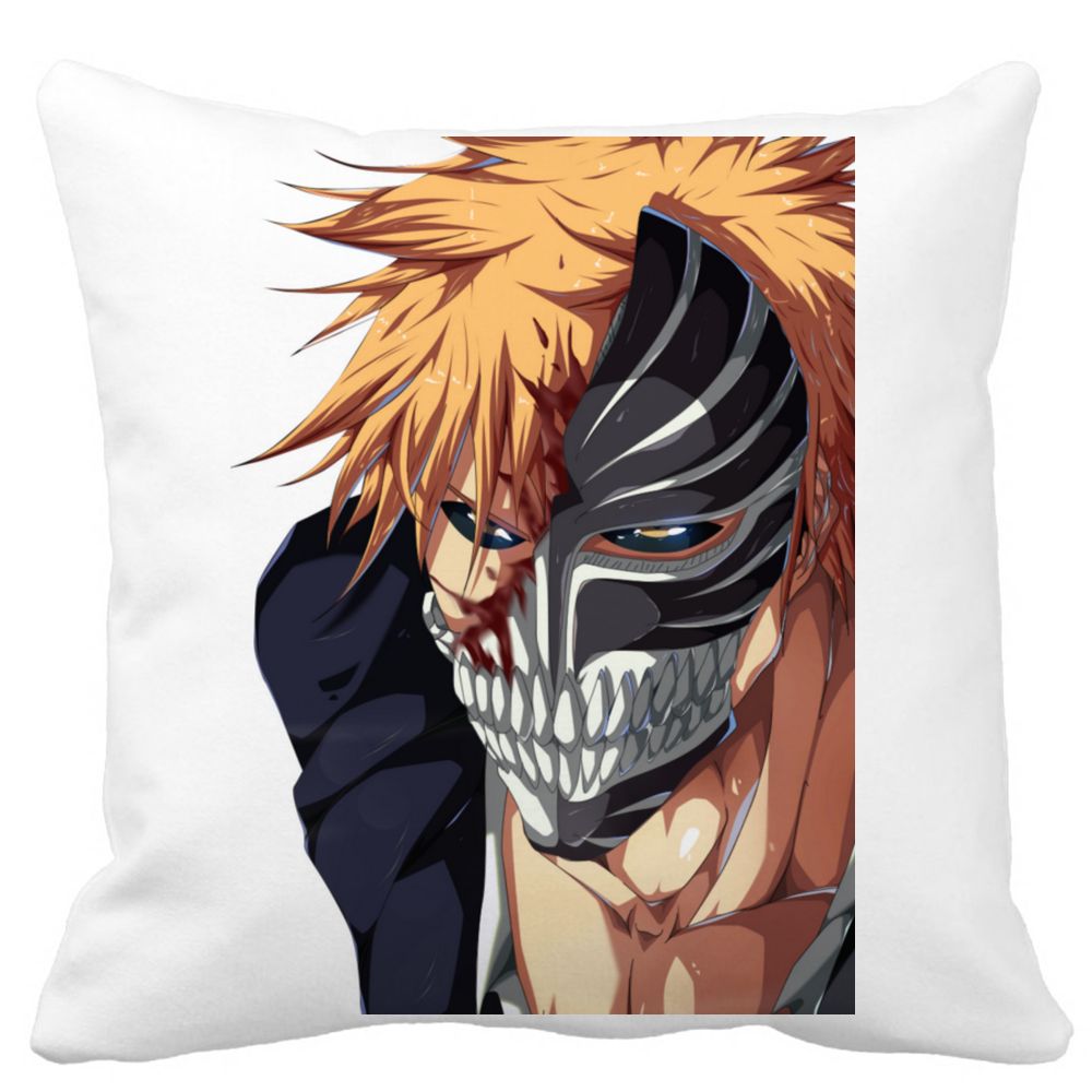 Perna Decorativa cu Bleach Hollow Ichigo, 40x40 cm, Alba, Mata, Husa Detasabila, Burduf 3 Perna Decorativa cu Bleach Hollow Ichigo