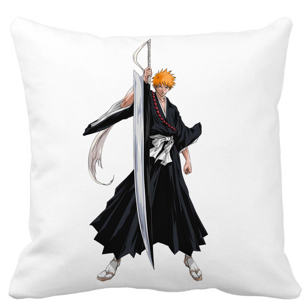 Perna Decorativa cu Bleach - Ichigo, 40x40 cm, Alba, Mata, Husa Detasabila, Burduf 3 Perna Decorativa cu Bleach - Ichigo
