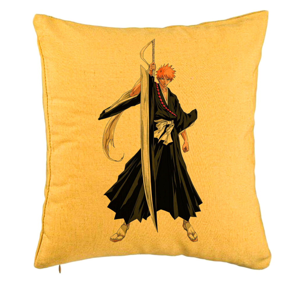 Perna Decorativa cu Bleach - Ichigo, 40x40 cm, Galben, Husa Detasabila, Burduf 5 Perna Decorativa cu Bleach - Ichigo