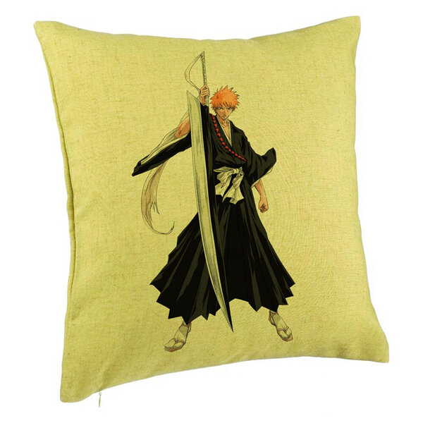 Perna Decorativa cu Bleach - Ichigo, 40x40 cm, Verde, Husa Detasabila, Burduf 5 Perna Decorativa cu Bleach - Ichigo