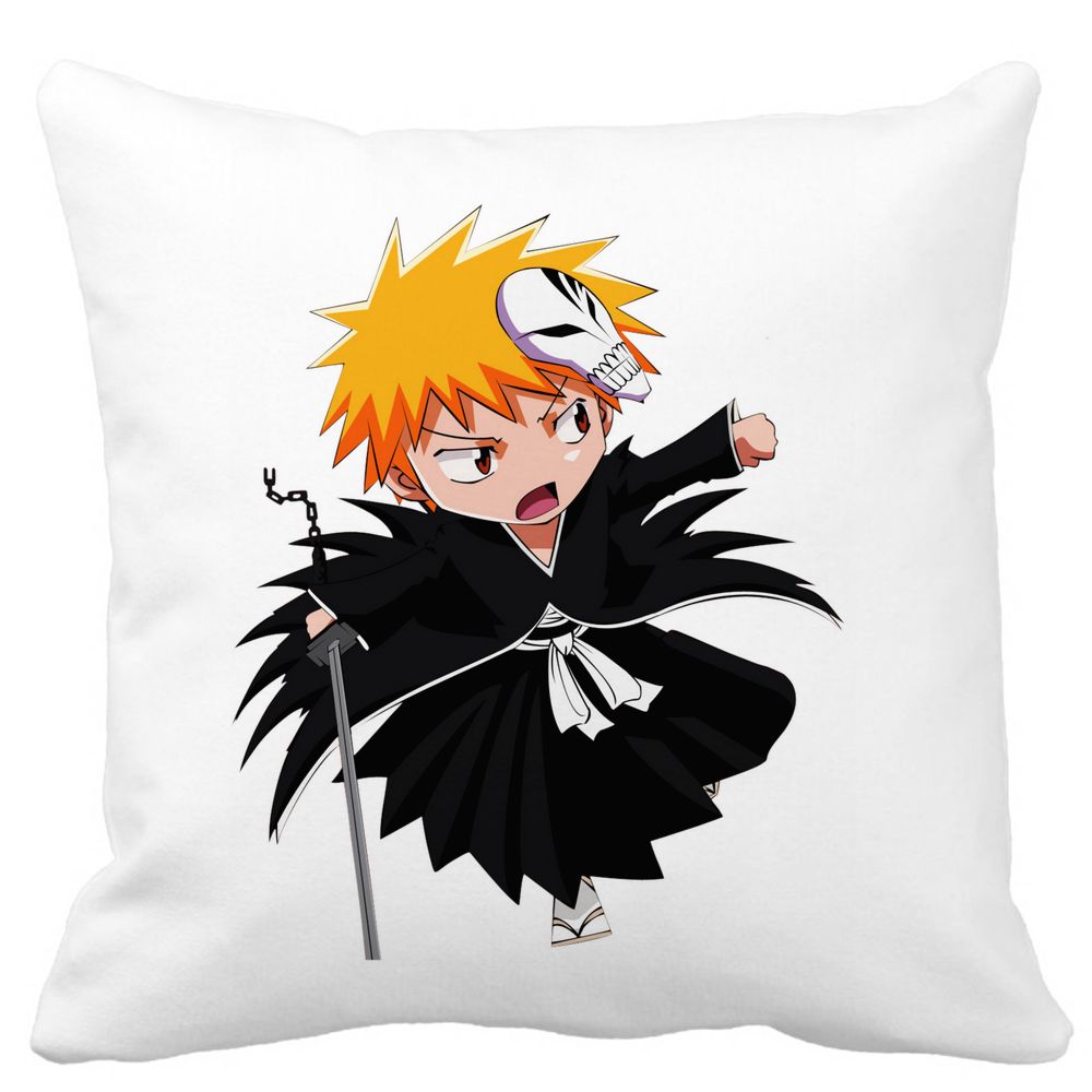 Perna Decorativa cu Bleach Mini Ichigo, 40x40 cm, Alba, Mata, Husa Detasabila, Burduf 3 Perna Decorativa cu Bleach Mini Ichigo