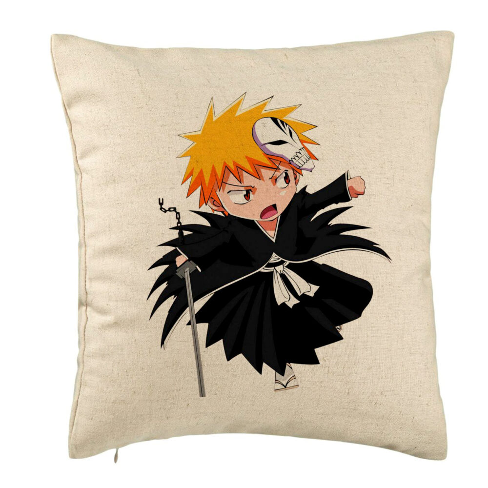 Perna Decorativa cu Bleach Mini Ichigo, 40x40 cm, Bej, Husa Detasabila, Burduf 5 Perna Decorativa cu Bleach Mini Ichigo