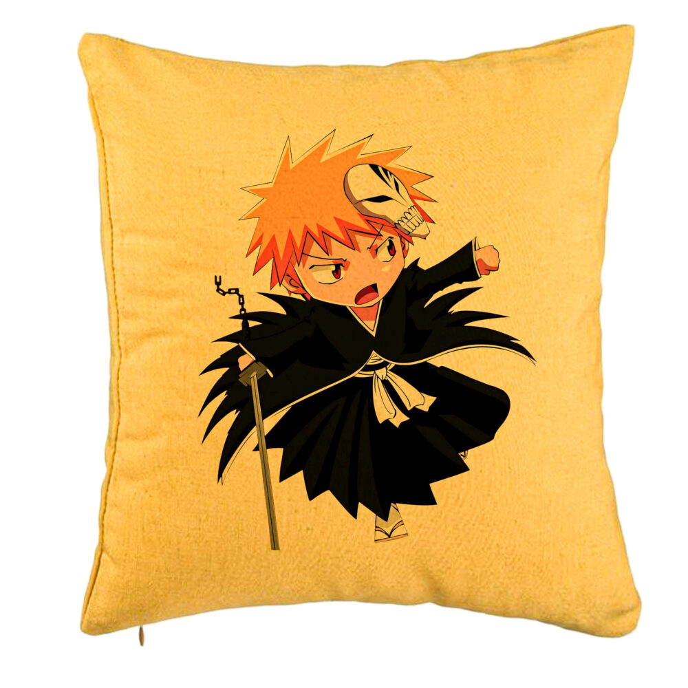 Perna Decorativa cu Bleach Mini Ichigo, 40x40 cm, Galben, Husa Detasabila, Burduf 5 Perna Decorativa cu Bleach Mini Ichigo