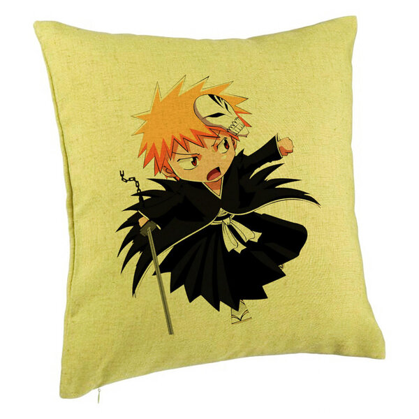 Perna Decorativa cu Bleach Mini Ichigo, 40x40 cm, Verde, Husa Detasabila, Burduf 5 Perna Decorativa cu Bleach Mini Ichigo