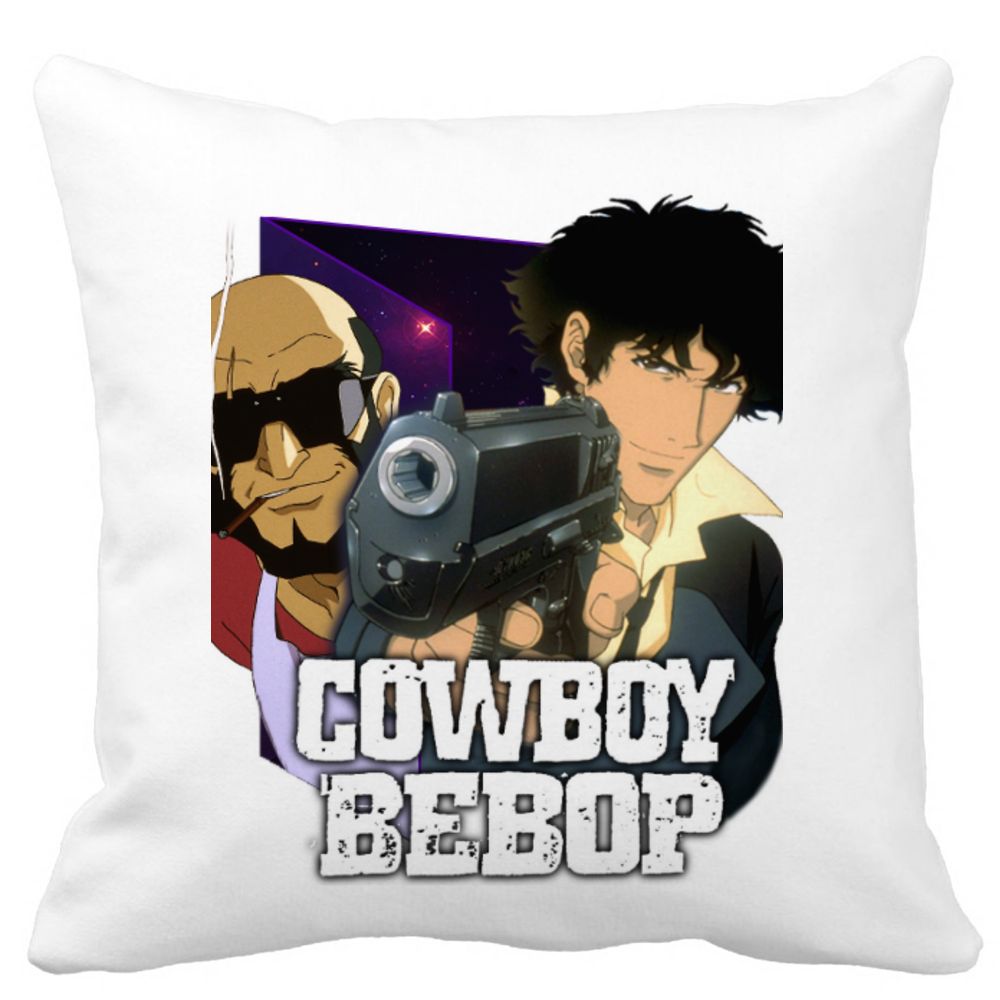 Perna Decorativa cu Cowboy Bebop 3, 40x40 cm, Alba, Mata, Husa Detasabila, Burduf 3 Perna Decorativa cu Cowboy Bebop 3