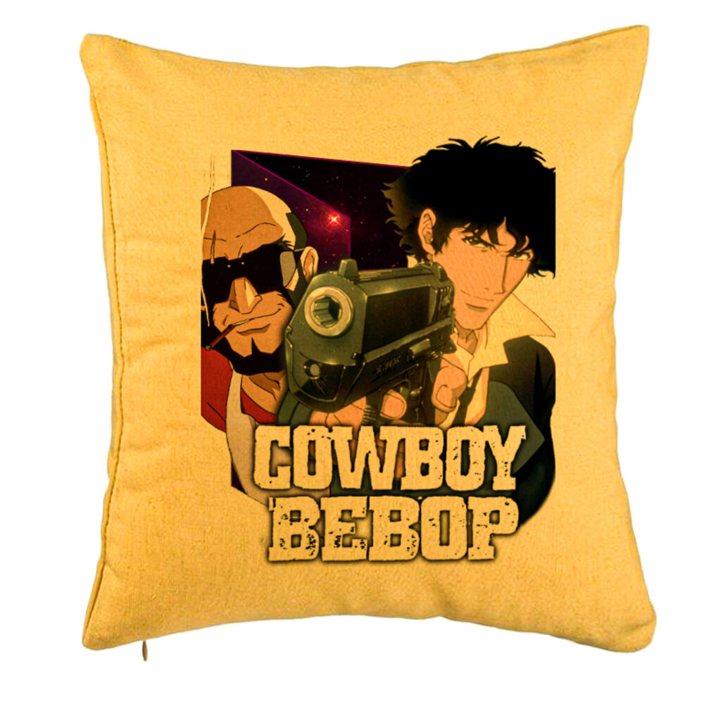 Perna Decorativa cu Cowboy Bebop 3, 40x40 cm, Galben, Husa Detasabila, Burduf 5 Perna Decorativa cu Cowboy Bebop 3