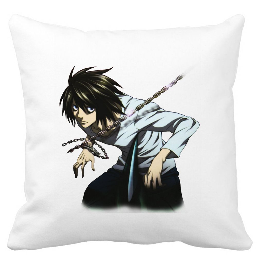 Perna Decorativa cu Death Note L, 40x40 cm, Alba, Mata, Husa Detasabila, Burduf 3 Perna Decorativa cu Death Note L