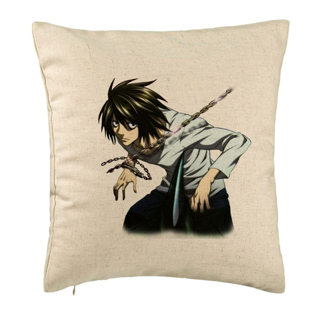 Perna Decorativa cu Death Note L, 40x40 cm, Bej, Husa Detasabila, Burduf 5 Perna Decorativa cu Death Note L