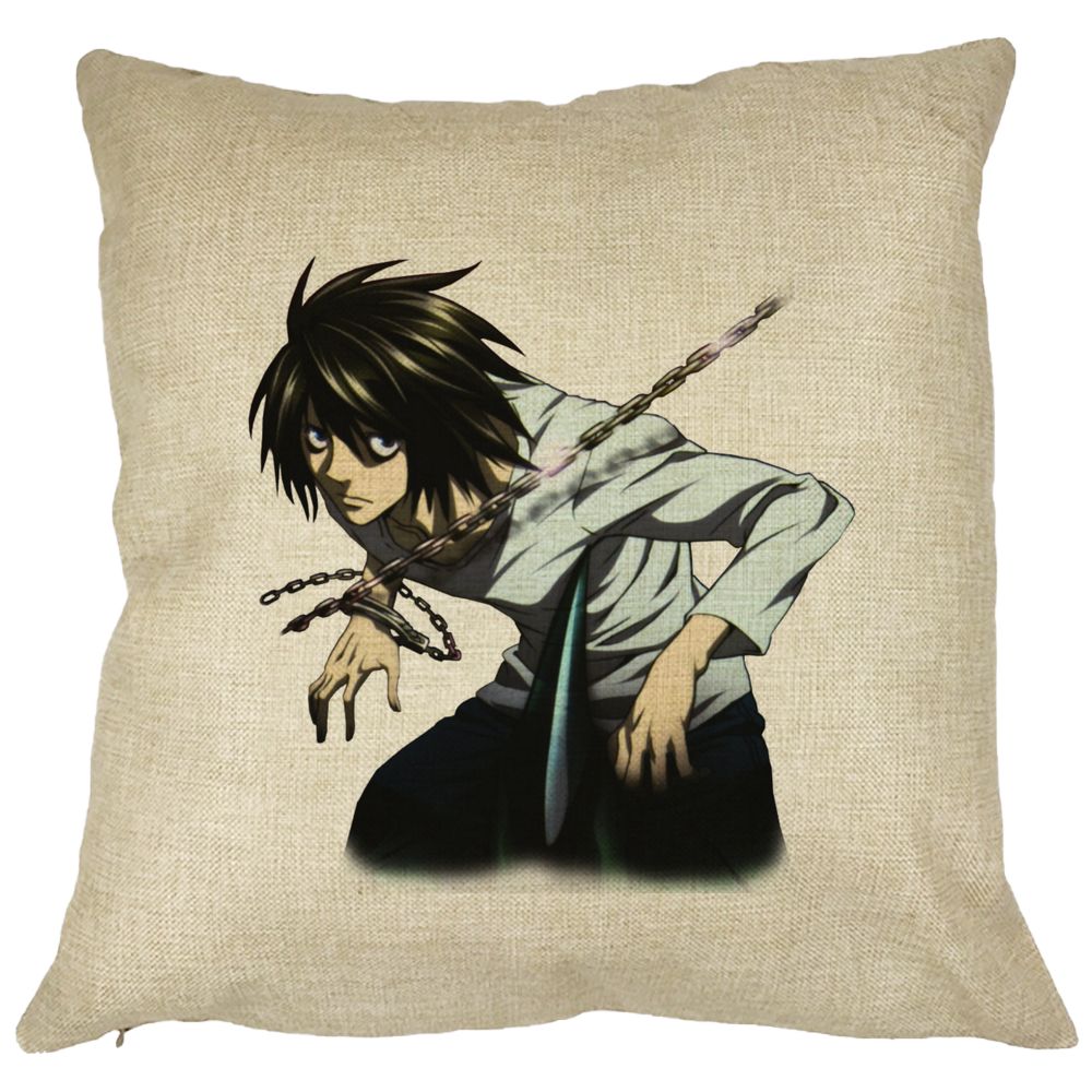 Perna Decorativa cu Death Note L, 40x40 cm, Husa Detasabila, Burduf 11 Perna Decorativa cu Death Note L