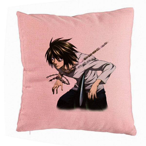 Perna Decorativa cu Death Note L, 40x40 cm, Roz, Husa Detasabila, Burduf 5 Perna Decorativa cu Death Note L
