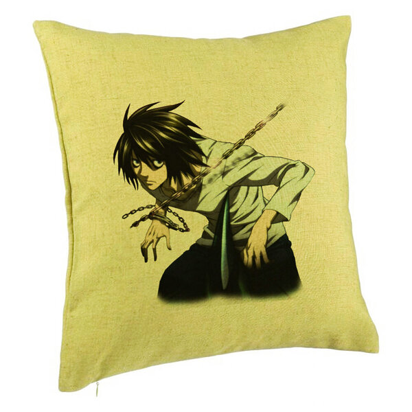 Perna Decorativa cu Death Note L, 40x40 cm, Verde, Husa Detasabila, Burduf 5 Perna Decorativa cu Death Note L