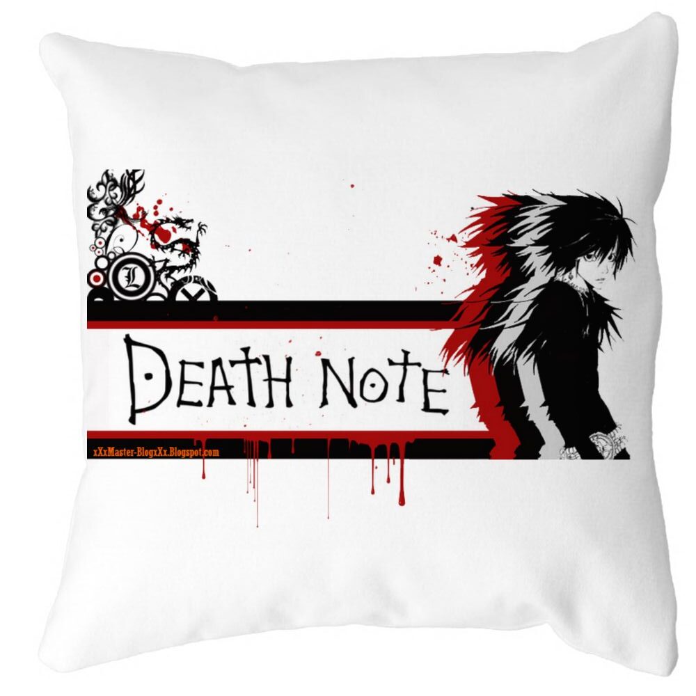 Perna Decorativa cu Death note 3, 40x40 cm, Alba, Mata, Husa Detasabila, Burduf 3 Perna Decorativa cu Death note 3