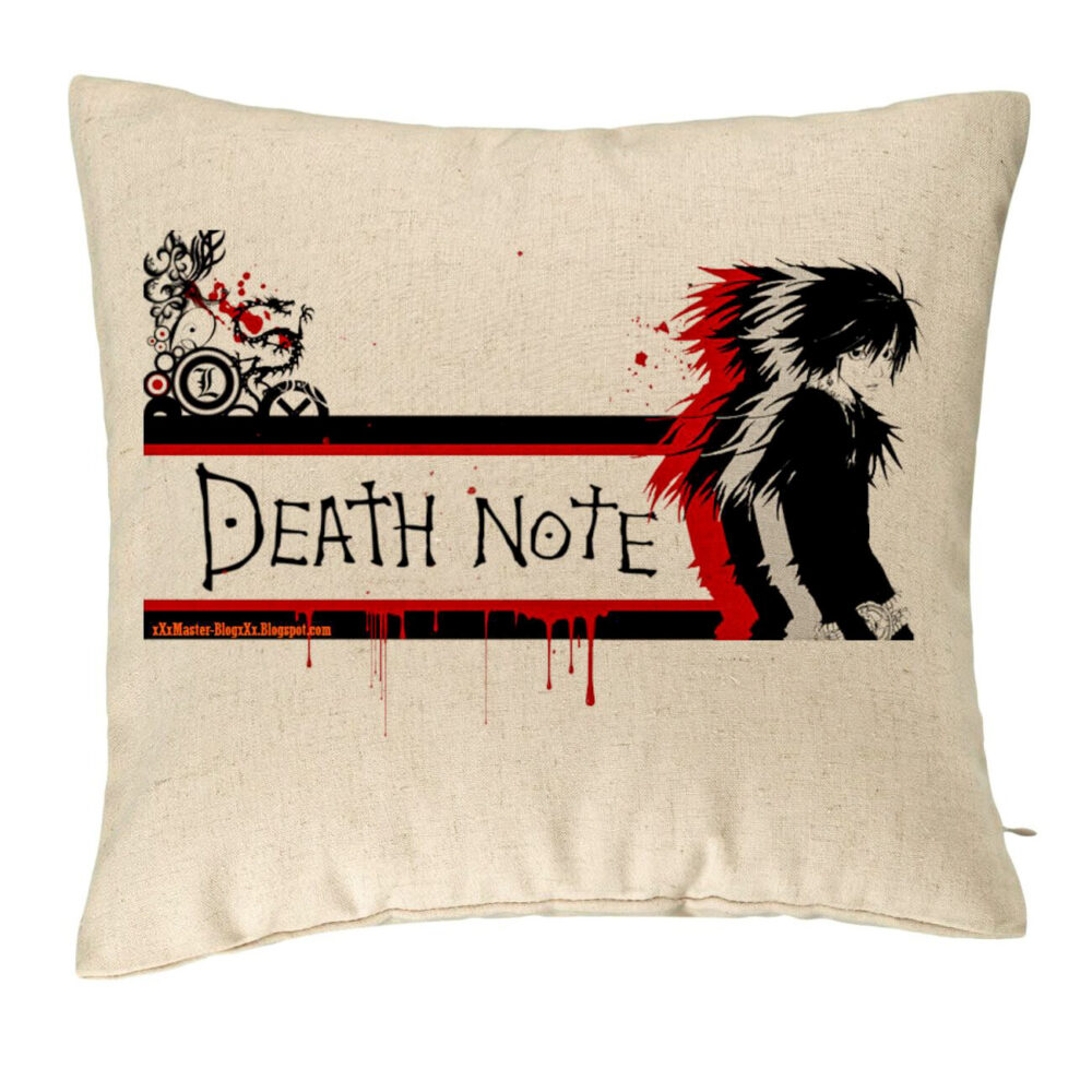 Perna Decorativa cu Death note 3, 40x40 cm, Bej, Husa Detasabila, Burduf 5 Perna Decorativa cu Death note 3