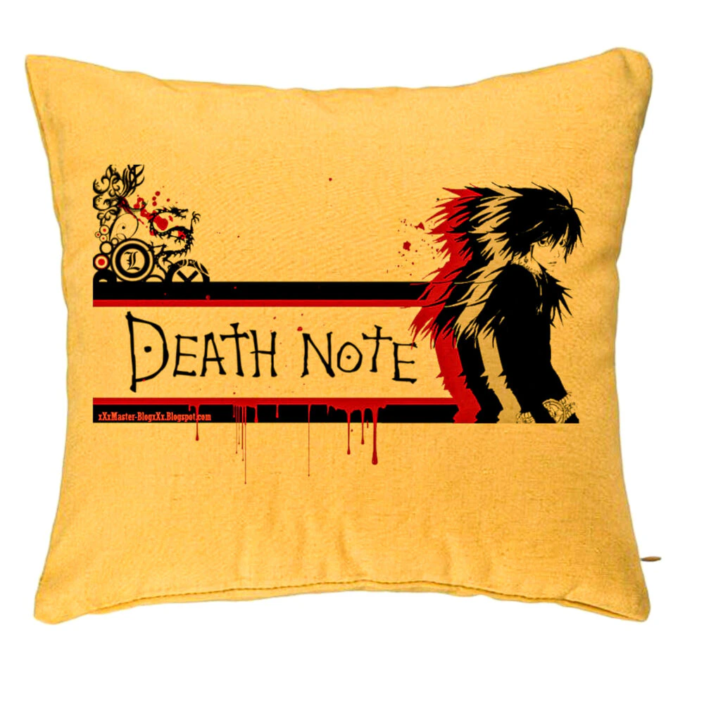 Perna Decorativa cu Death note 3, 40x40 cm, Galben, Husa Detasabila, Burduf 5 Perna Decorativa cu Death note 3
