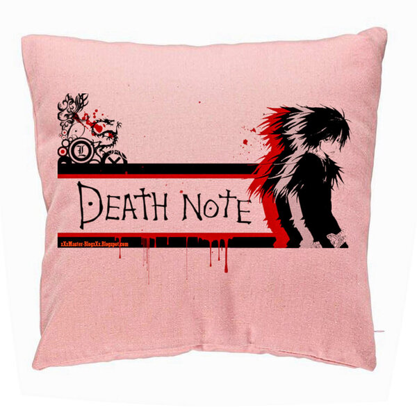 Perna Decorativa cu Death note 3, 40x40 cm, Roz, Husa Detasabila, Burduf 5 Perna Decorativa cu Death note 3