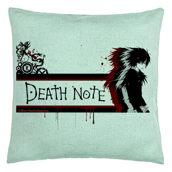 Perna Decorativa cu Death note 3, 40x40 cm, Verde Menta, Husa Detasabila, Burduf 5 Perna Decorativa cu Death note 3