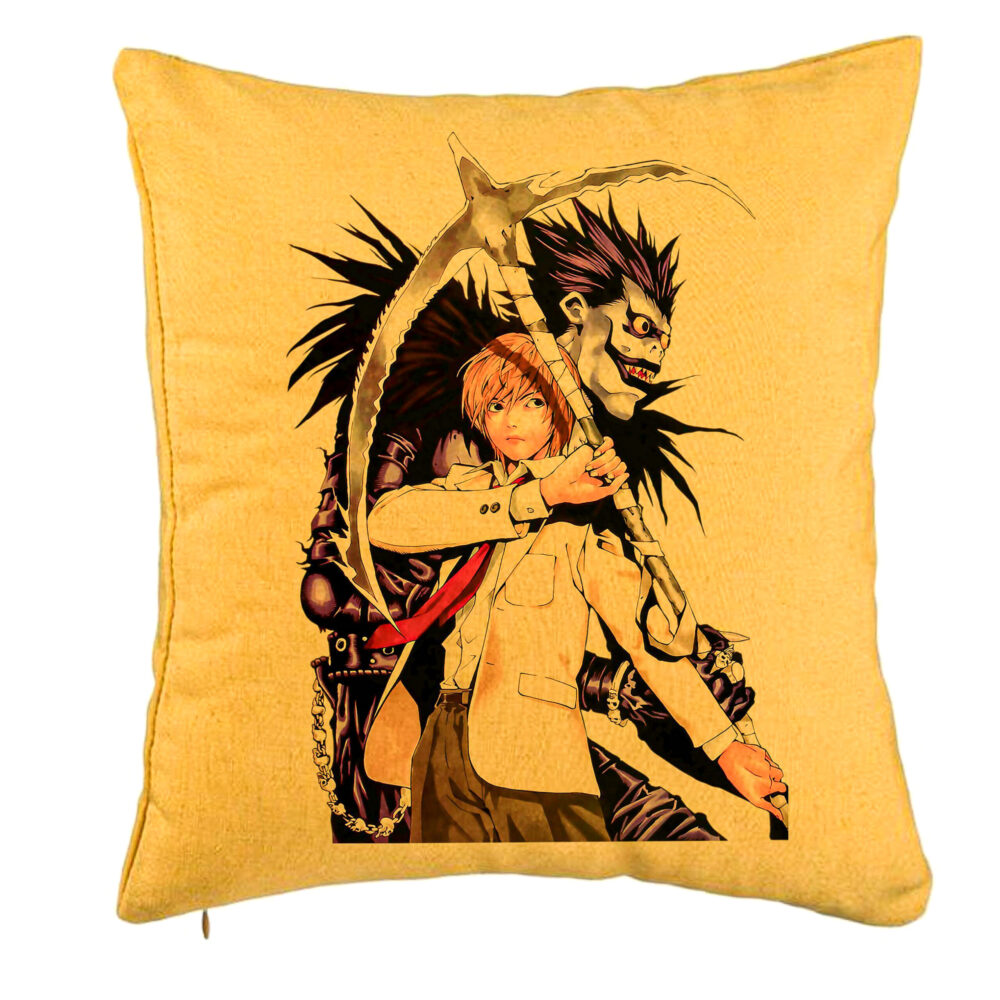 Perna Decorativa cu Deathnote 1, 40x40 cm, Galben, Husa Detasabila, Burduf 5 Perna Decorativa cu Deathnote 1