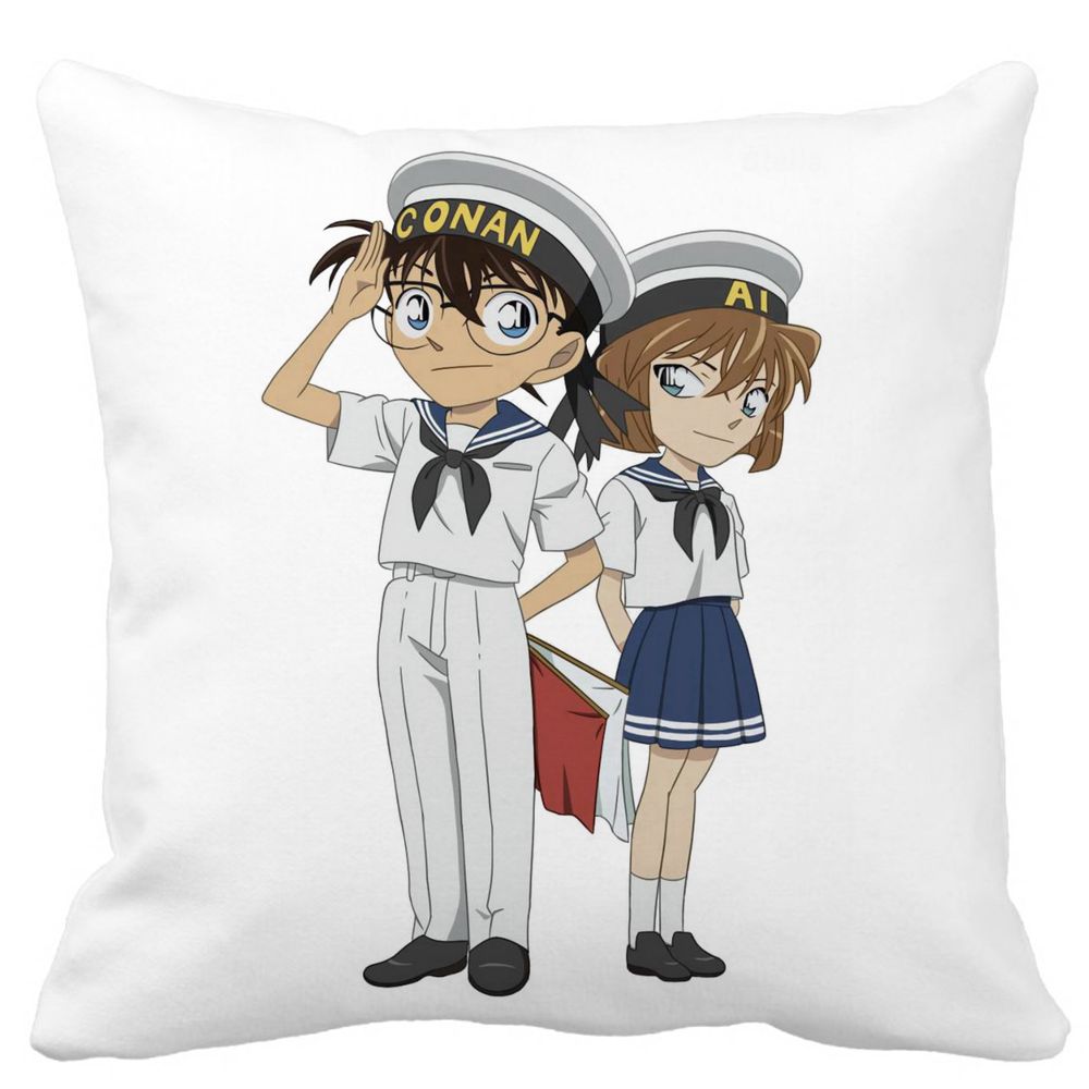 Perna Decorativa cu Detective Conan 2, 40x40 cm, Alba, Mata, Husa Detasabila, Burduf 3 Perna Decorativa cu Detective Conan 2