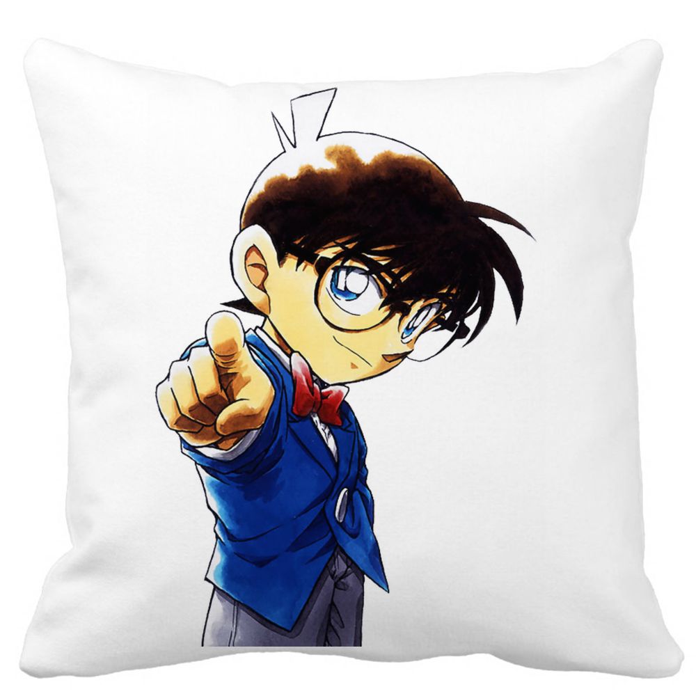 Perna Decorativa cu Detective Conan, 40x40 cm, Alba, Mata, Husa Detasabila, Burduf 3 Perna Decorativa cu Detective Conan