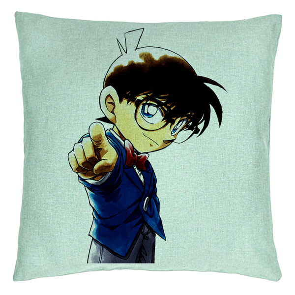 Perna Decorativa cu Detective Conan, 40x40 cm, Verde Menta, Husa Detasabila, Burduf 5 Perna Decorativa cu Detective Conan