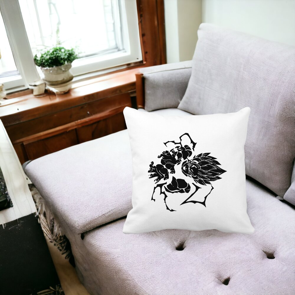 Perna Decorativa cu Dragonball Goku Black, 40x40 cm, Alba, Mata, Husa Detasabila, Burduf 15 Husa Detasabila