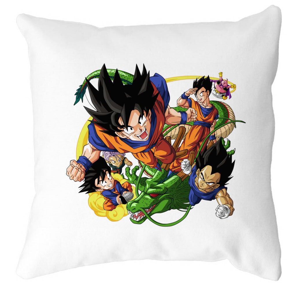 Perna Decorativa cu Dragonball characters, 40x40 cm, Alba, Mata, Husa Detasabila, Burduf 3 Perna Decorativa cu Dragonball characters