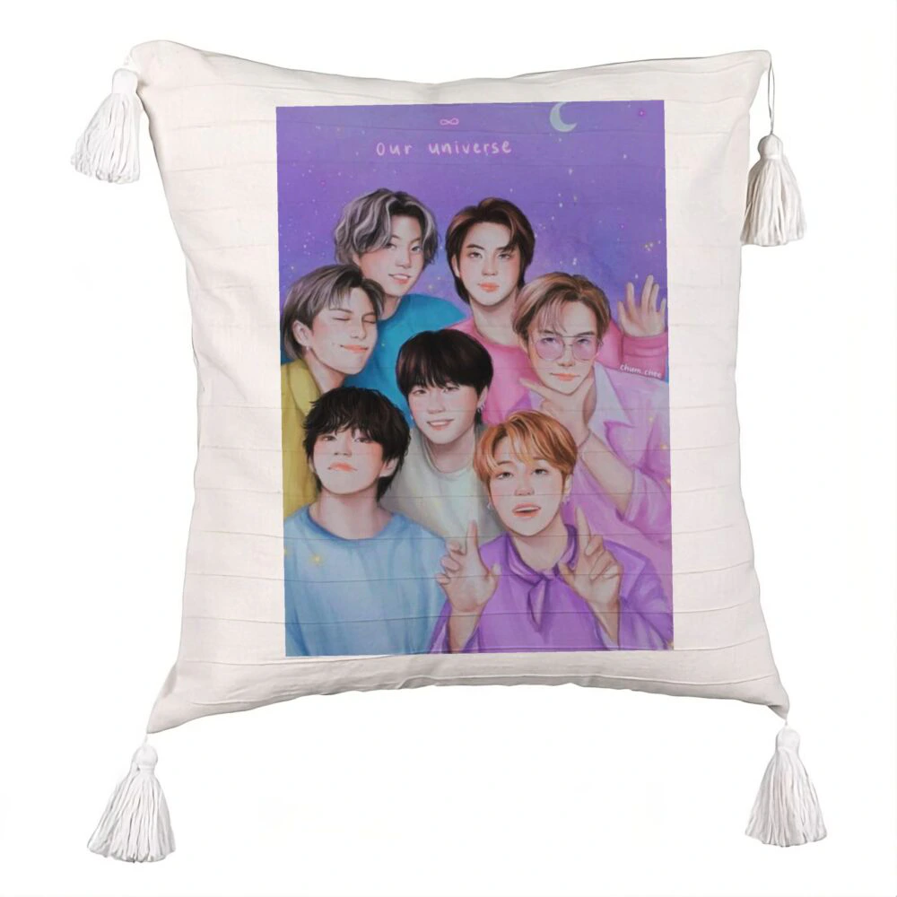 Perna Decorativa cu Franjuri BTS Army 2, 45x45 cm, Ecru, Cu fermoar 5 Perna Decorativa cu Franjuri BTS Army 2