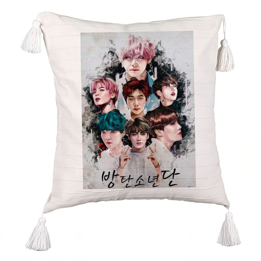 Perna Decorativa cu Franjuri BTS Army, 45x45 cm, Ecru, Cu fermoar 5 Perna Decorativa cu Franjuri BTS Army
