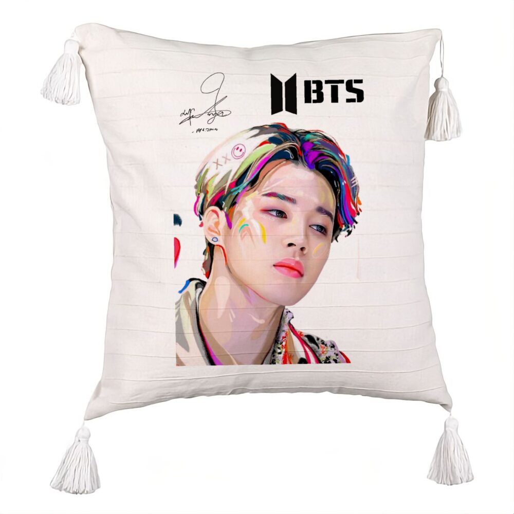 Perna Decorativa cu Franjuri BTS Jimin, 45x45 cm, Ecru, Cu fermoar 5 Perna Decorativa cu Franjuri BTS Jimin