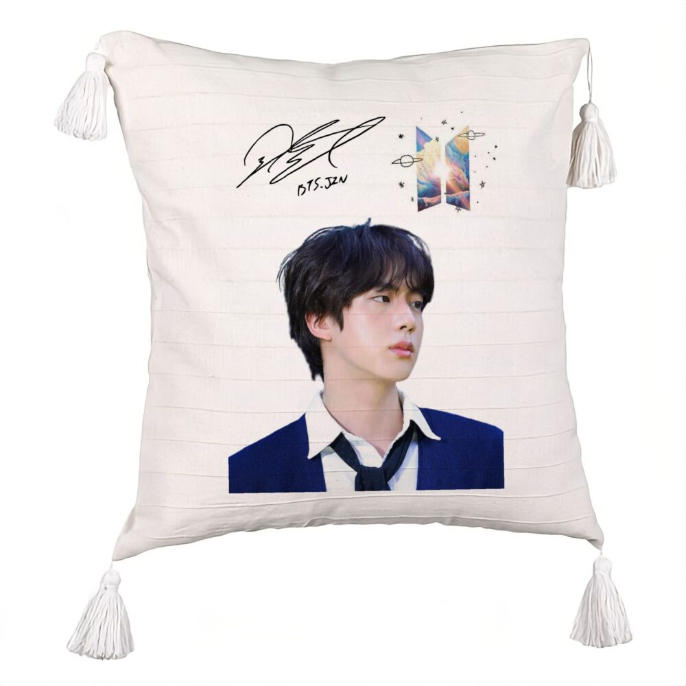 Perna Decorativa cu Franjuri BTS Jin 3, 45x45 cm, Ecru, Cu fermoar 5 Perna Decorativa cu Franjuri BTS Jin 3